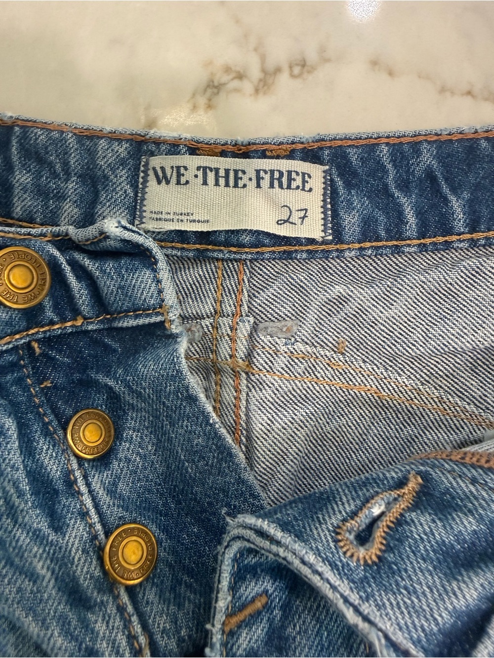 WE THE FREE Good Luck Mid-Rise Barrel Women's Blue Denim Jeans - Size 27
